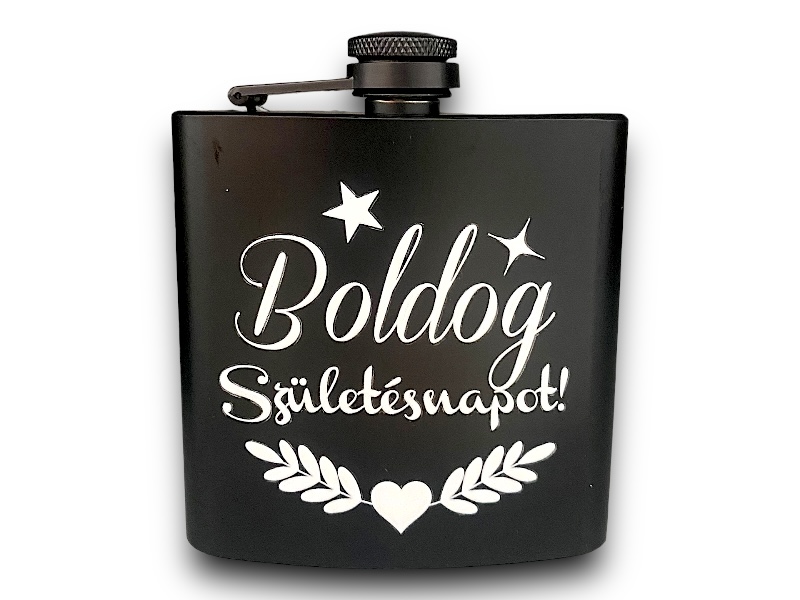 Fém flaska fekete 6oz szülinap